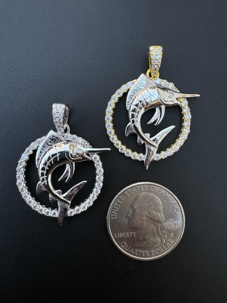 MOISSANITE Swordfish Marlin Iced Out Pendant - 14k Gold Vermeil Or 925 Silver - Small 1.25"