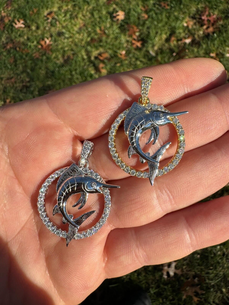 MOISSANITE Swordfish Marlin Iced Out Pendant - 14k Gold Vermeil Or 925 Silver - Small 1.25"