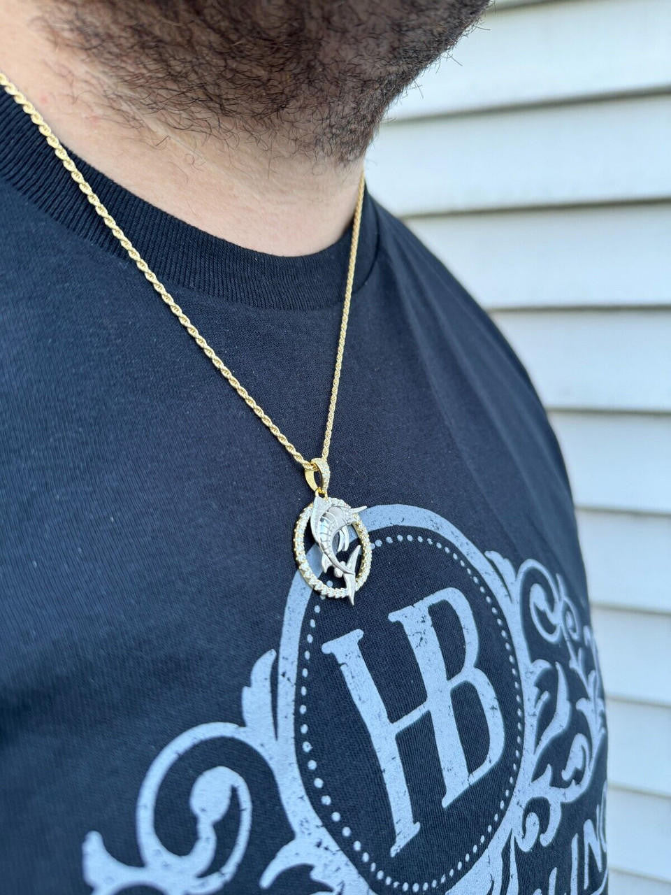 MOISSANITE Swordfish Marlin Iced Out Pendant - 14k Gold Vermeil Or 925 Silver - Small 1.25"