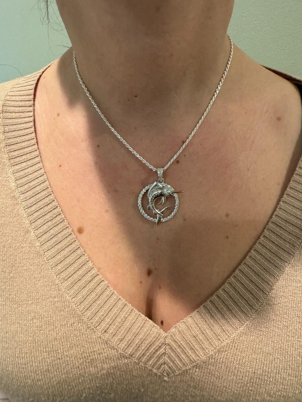 MOISSANITE Swordfish Marlin Iced Out Pendant - 14k Gold Vermeil Or 925 Silver - Small 1.25"