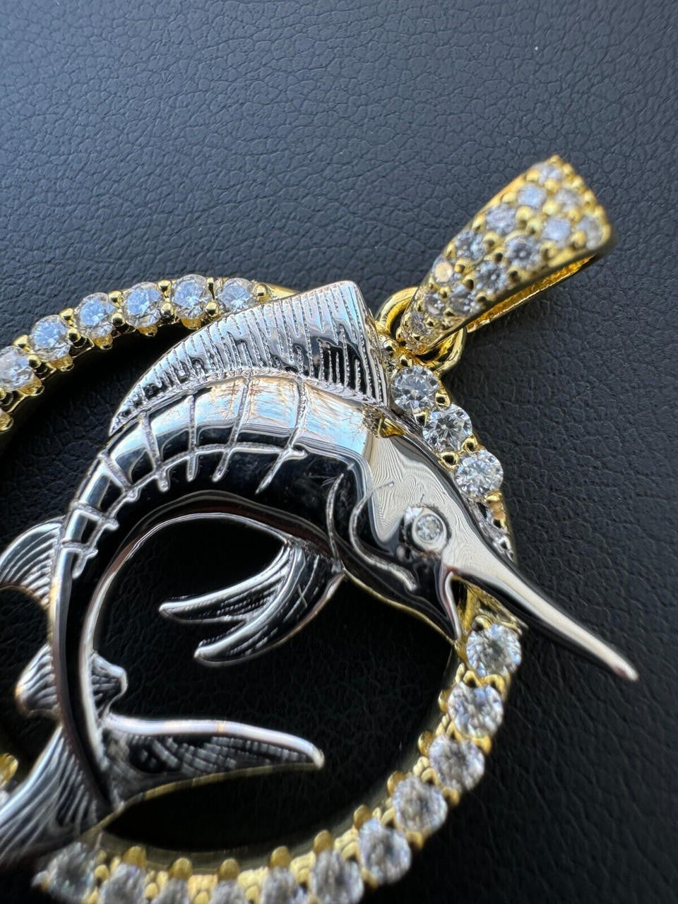MOISSANITE Swordfish Marlin Iced Out Pendant - 14k Gold Vermeil Or 925 Silver - Small 1.25"