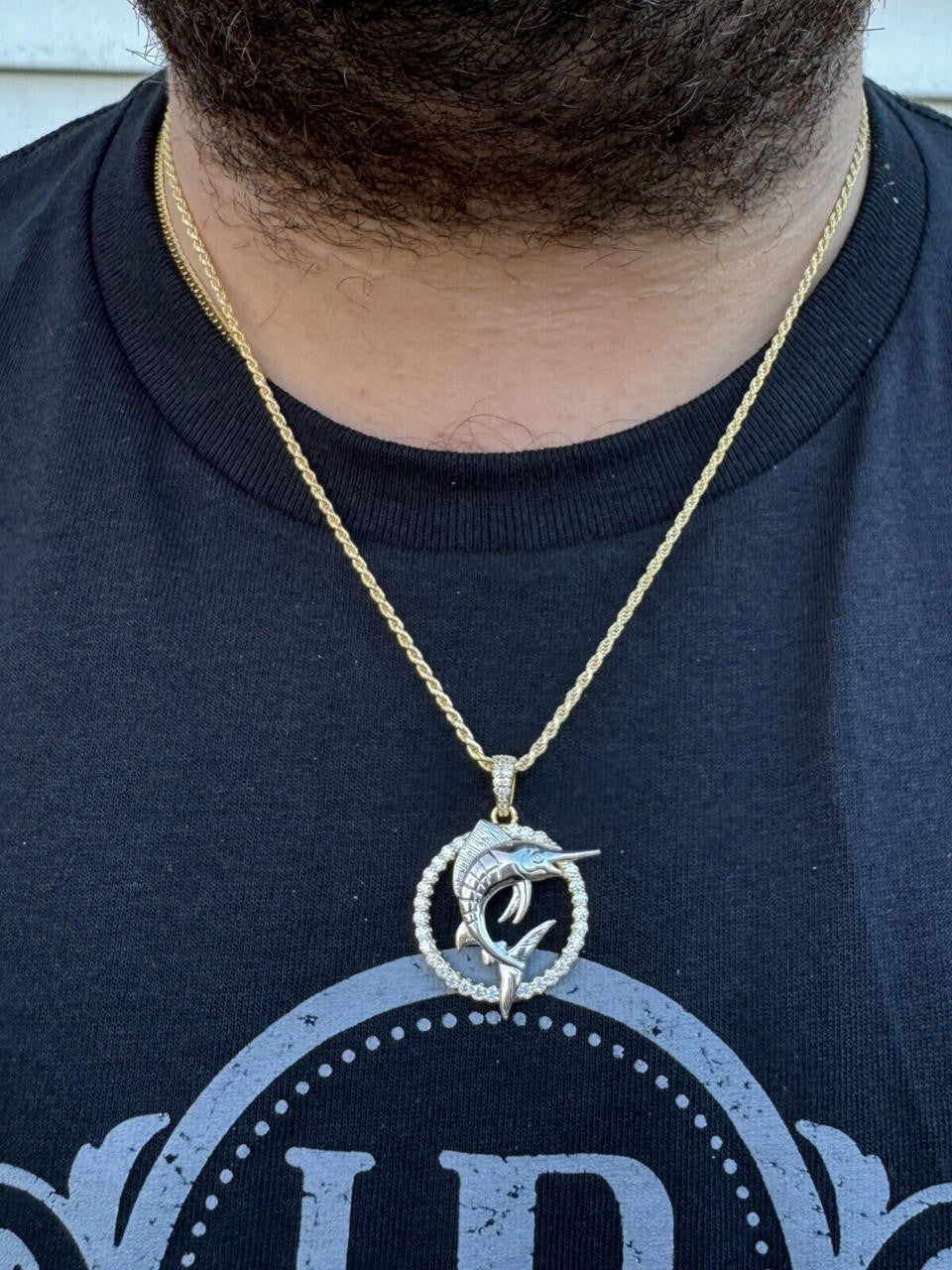 MOISSANITE Swordfish Marlin Iced Out Pendant - 14k Gold Vermeil Or 925 Silver - Small 1.25"
