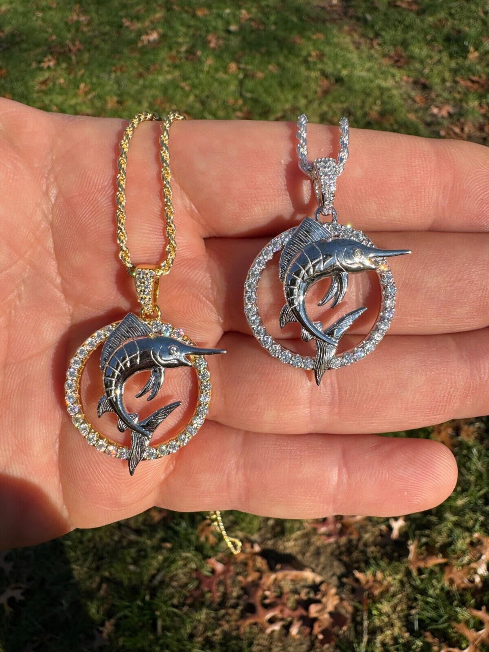 MOISSANITE Swordfish Marlin Iced Out Pendant - 14k Gold Vermeil Or 925 Silver - Small 1.25"