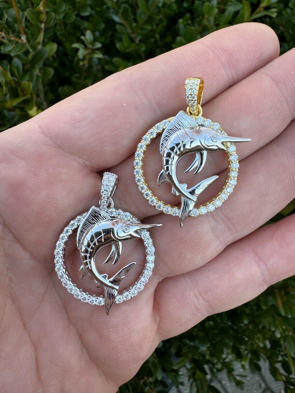 MOISSANITE Swordfish Marlin Iced Out Pendant - 14k Gold Vermeil Or 925 Silver - Small 1.25"
