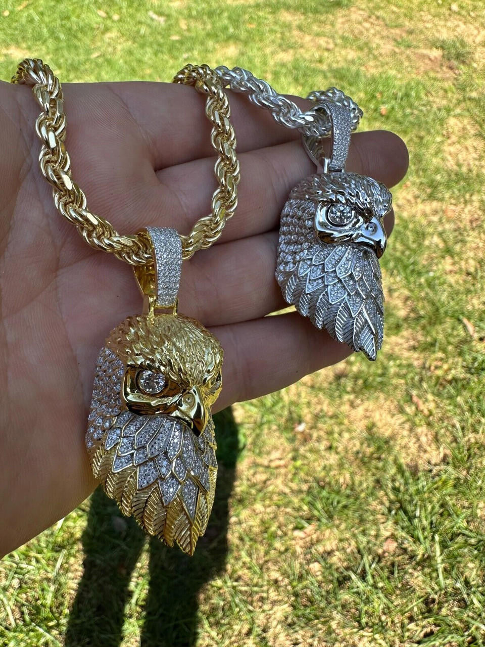 MOISSANITE 3D Bald Eagle Pendant - 14k Gold Vermeil Or 925 Silver - Large 2.5"