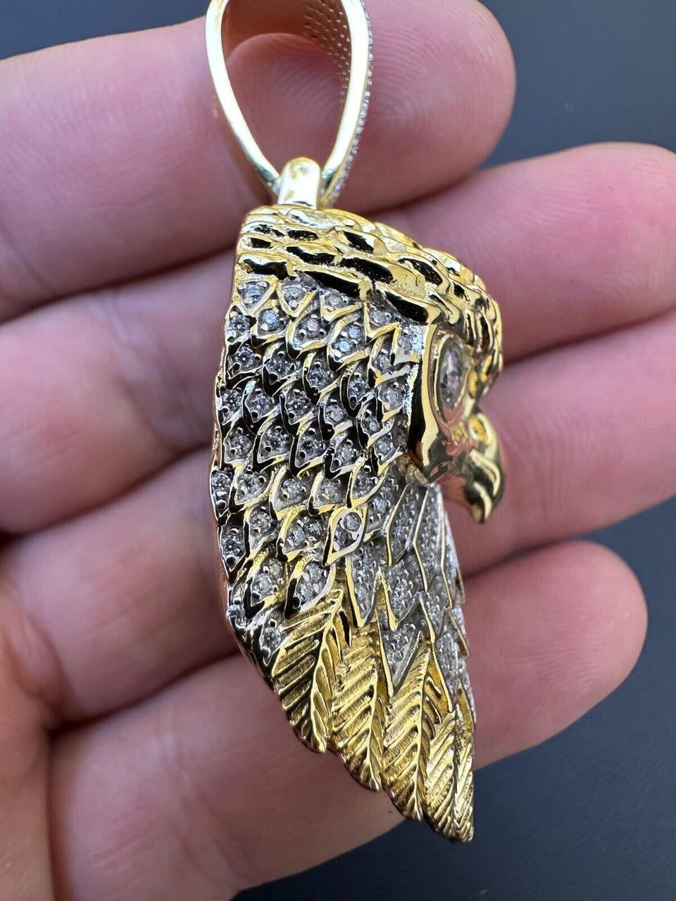 MOISSANITE 3D Bald Eagle Pendant - 14k Gold Vermeil Or 925 Silver - Large 2.5"