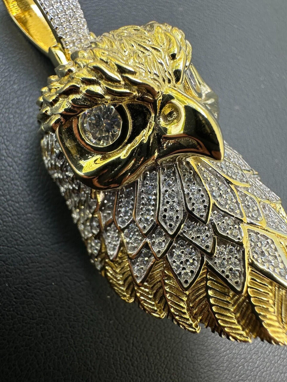 MOISSANITE 3D Bald Eagle Pendant - 14k Gold Vermeil Or 925 Silver - Large 2.5"