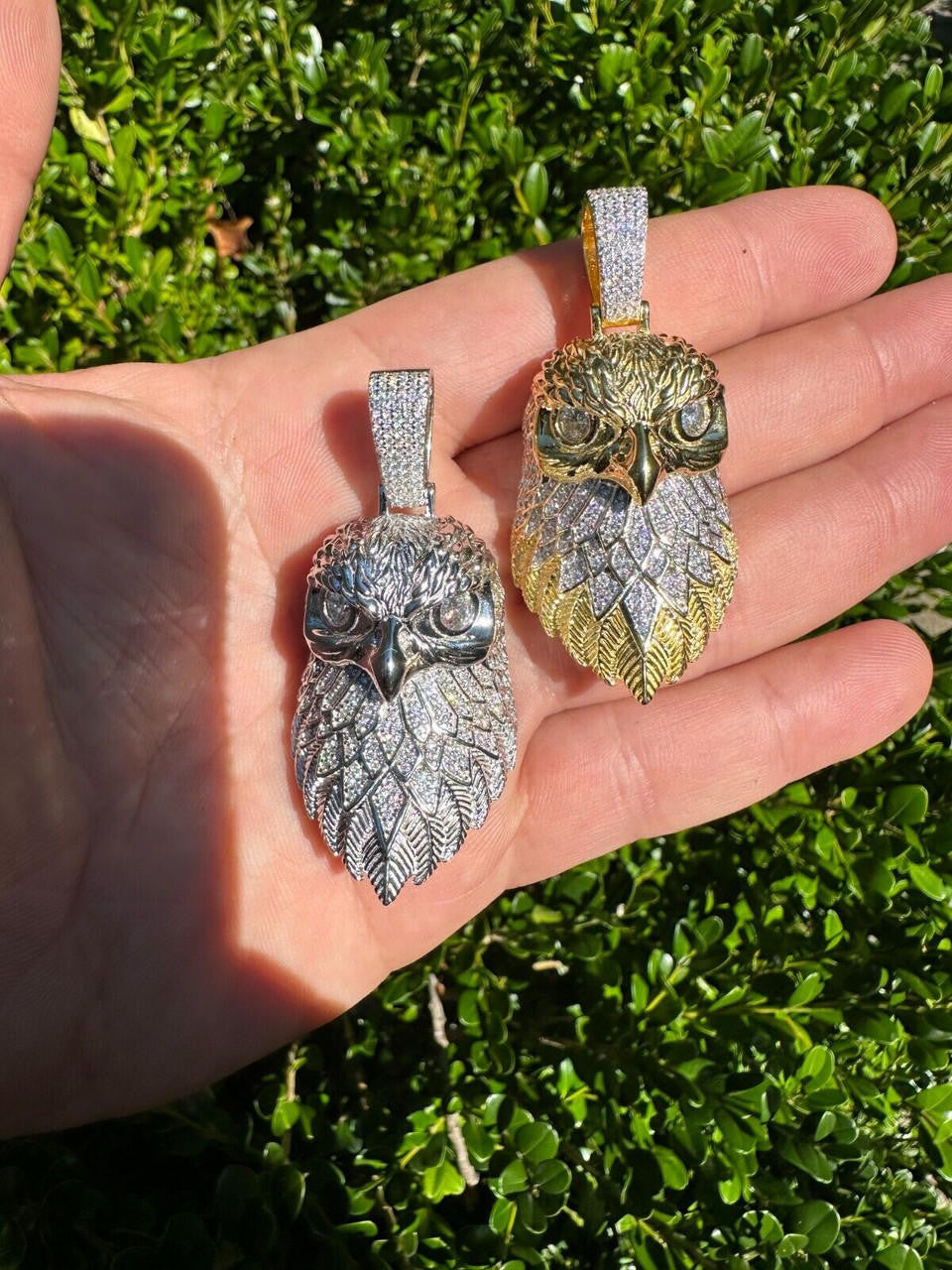 MOISSANITE 3D Bald Eagle Pendant - 14k Gold Vermeil Or 925 Silver - Large 2.5"