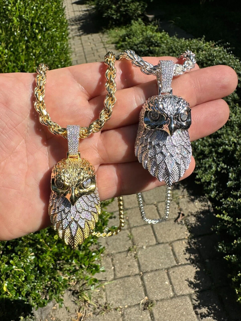 MOISSANITE 3D Bald Eagle Pendant - 14k Gold Vermeil Or 925 Silver - Large 2.5"