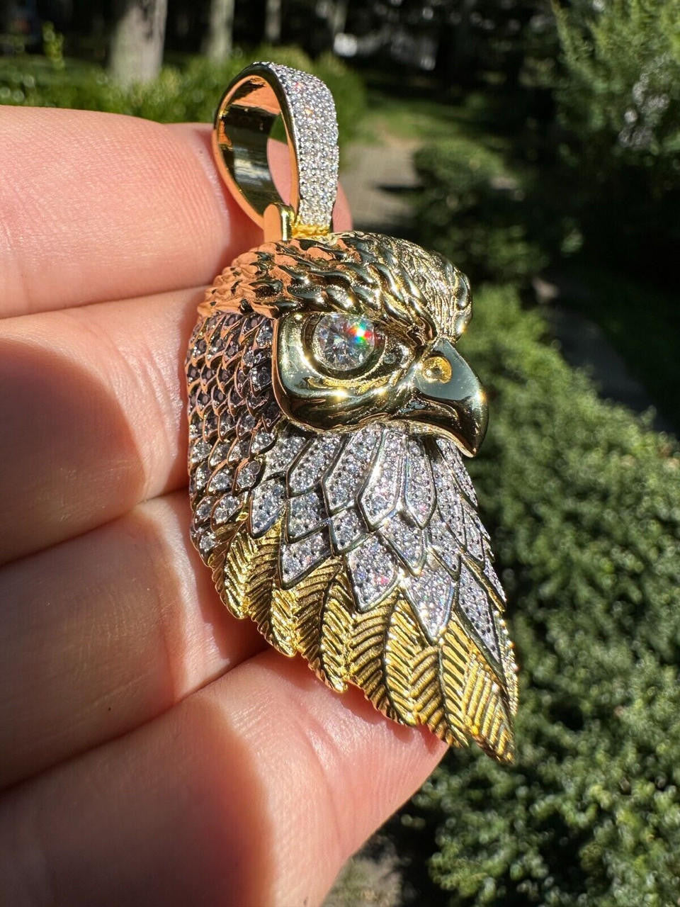 MOISSANITE 3D Bald Eagle Pendant - 14k Gold Vermeil Or 925 Silver - Large 2.5"