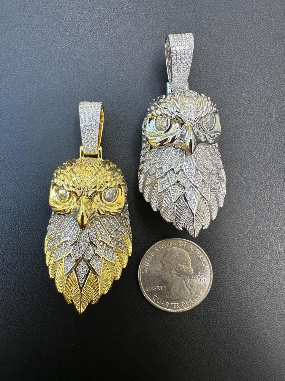 MOISSANITE 3D Bald Eagle Pendant - 14k Gold Vermeil Or 925 Silver - Large 2.5"