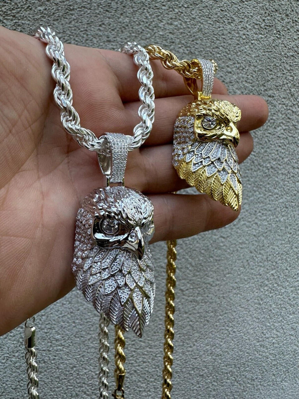 MOISSANITE 3D Bald Eagle Pendant - 14k Gold Vermeil Or 925 Silver - Large 2.5"
