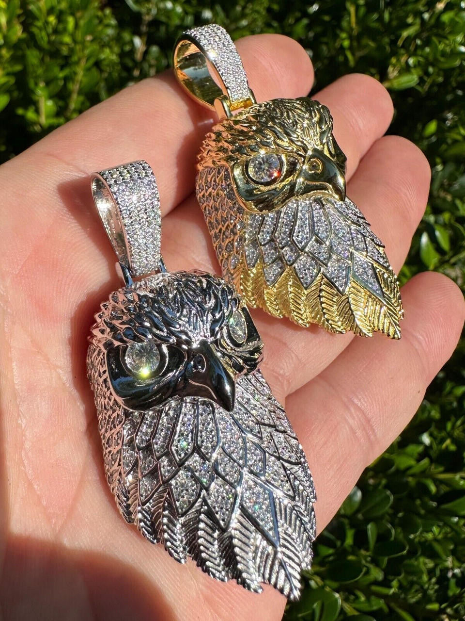 MOISSANITE 3D Bald Eagle Pendant - 14k Gold Vermeil Or 925 Silver - Large 2.5"