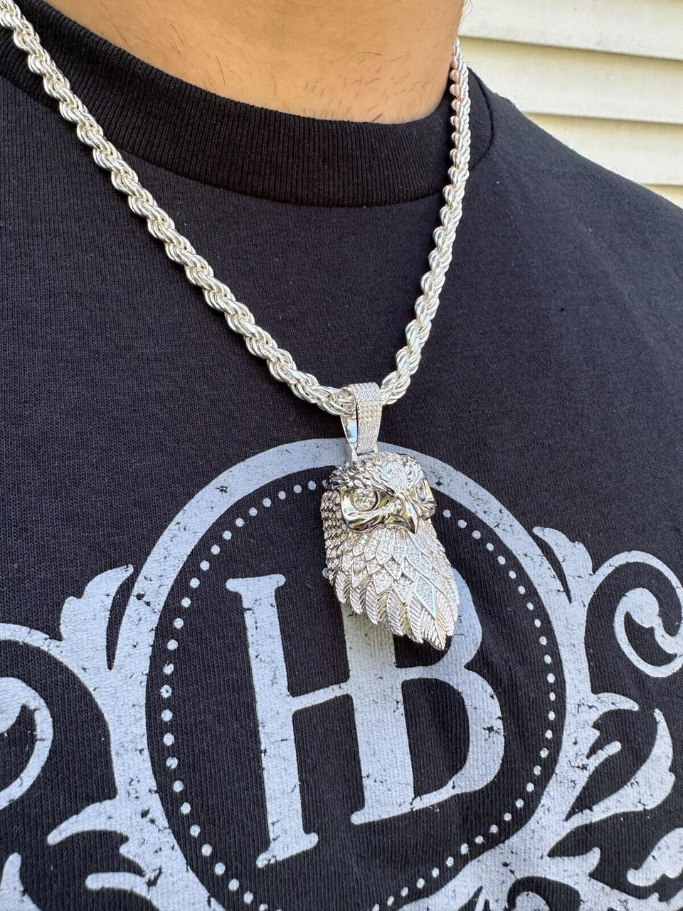 MOISSANITE 3D Bald Eagle Pendant - 14k Gold Vermeil Or 925 Silver - Large 2.5"
