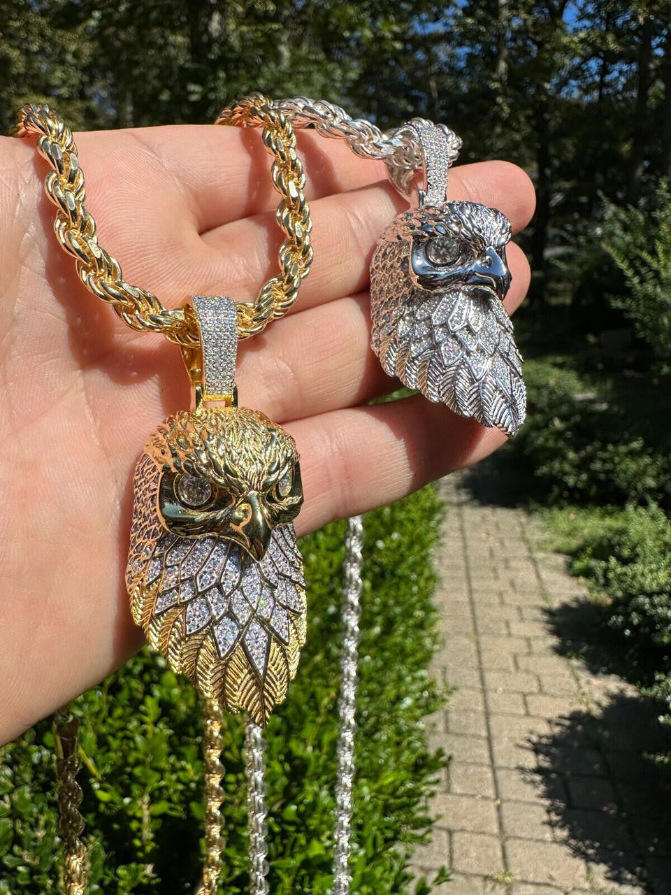 MOISSANITE 3D Bald Eagle Pendant - 14k Gold Vermeil Or 925 Silver - Large 2.5"