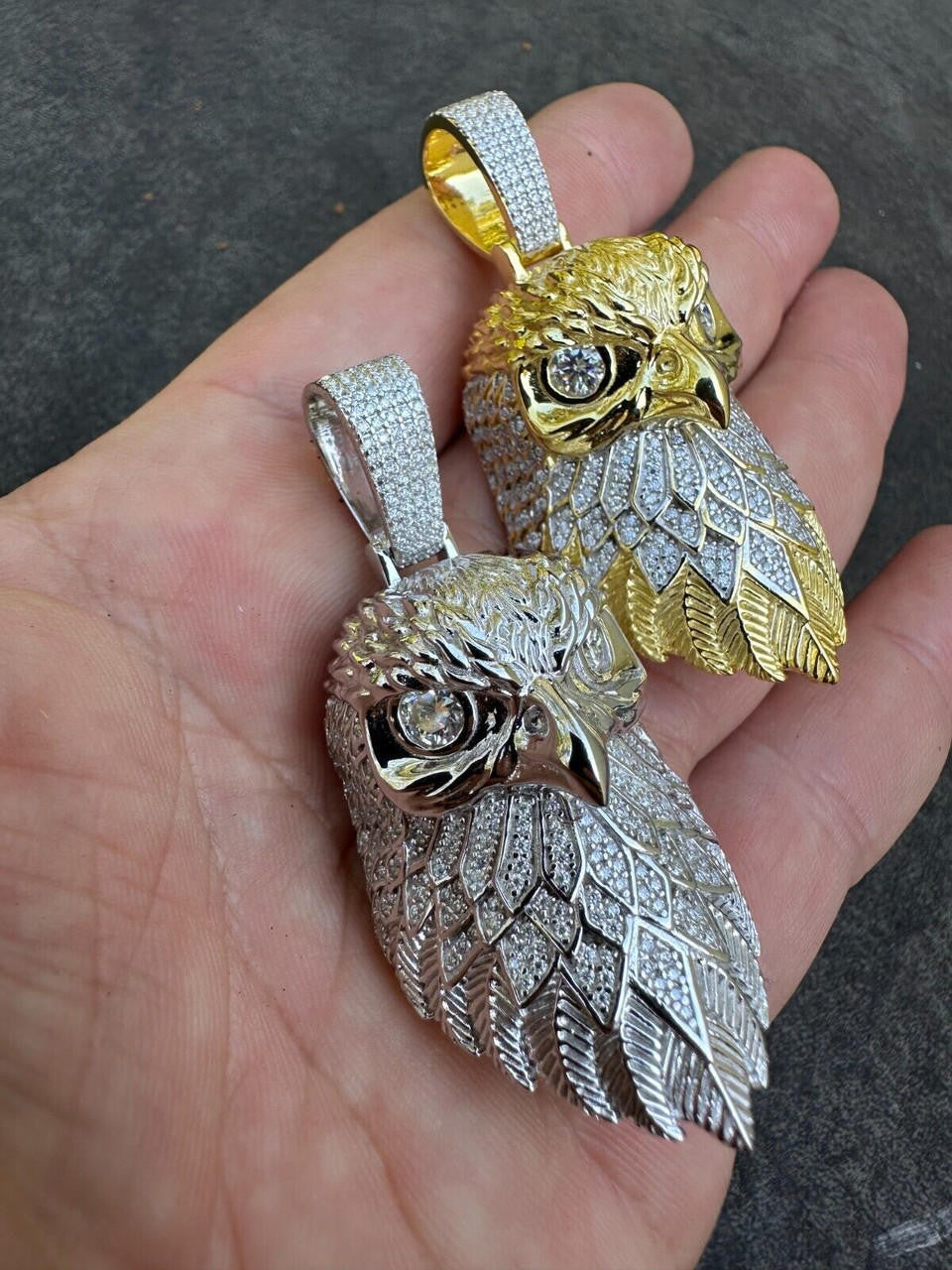 MOISSANITE 3D Bald Eagle Pendant - 14k Gold Vermeil Or 925 Silver - Large 2.5"