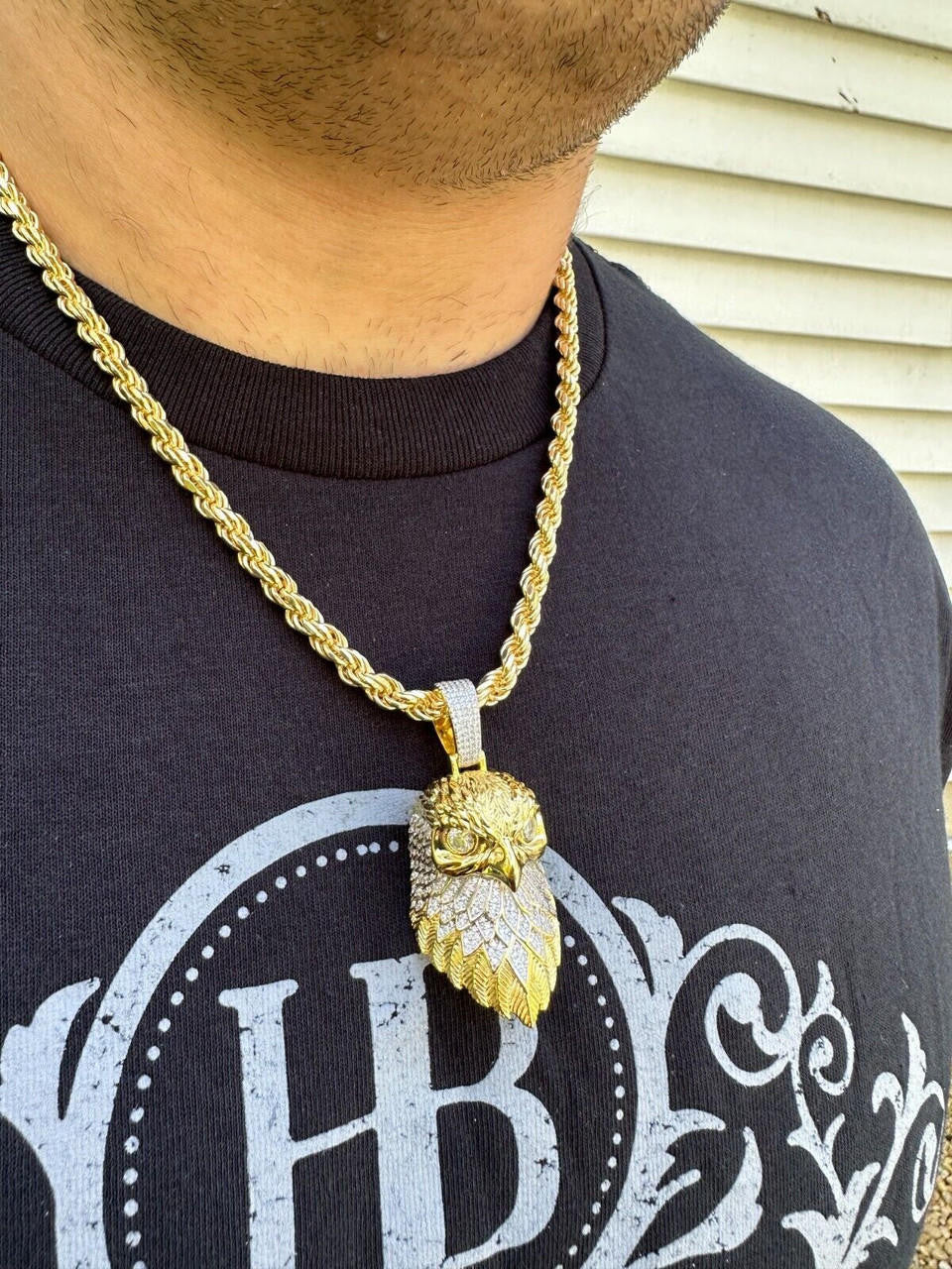 MOISSANITE 3D Bald Eagle Pendant - 14k Gold Vermeil Or 925 Silver - Large 2.5"