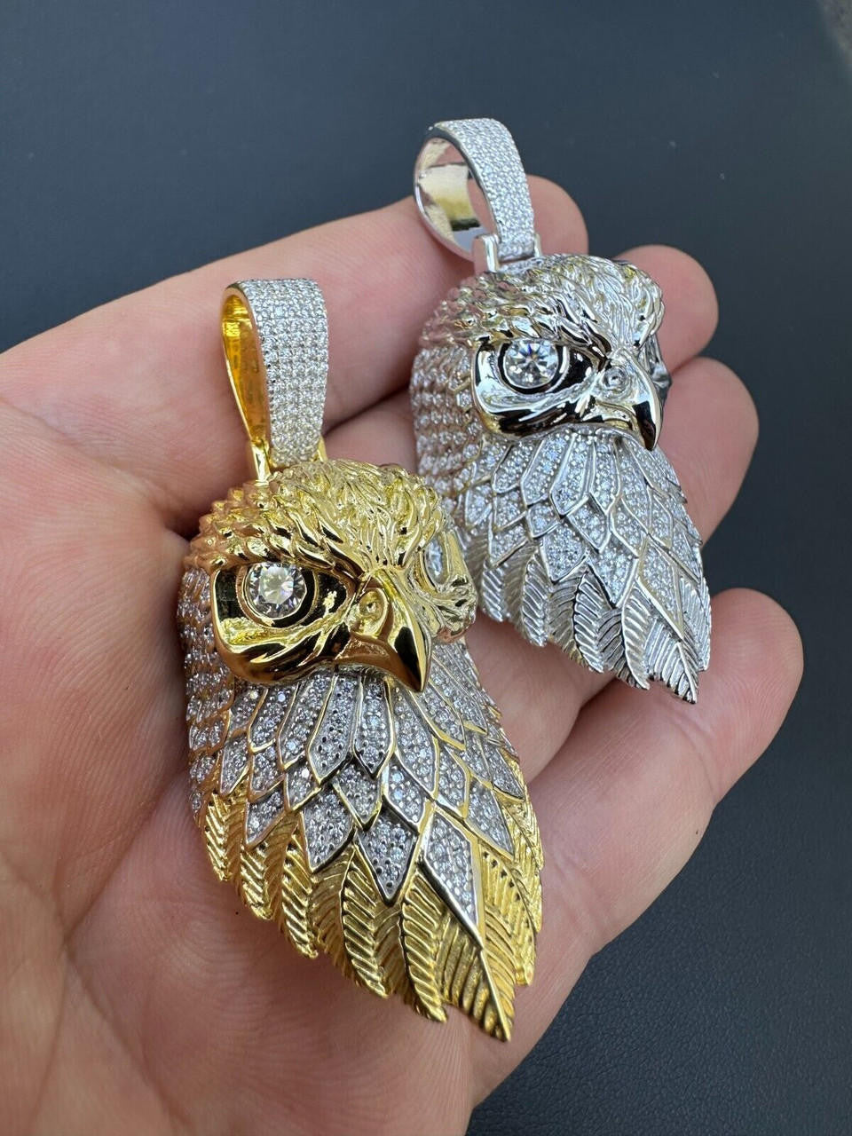 MOISSANITE 3D Bald Eagle Pendant - 14k Gold Vermeil Or 925 Silver - Large 2.5"