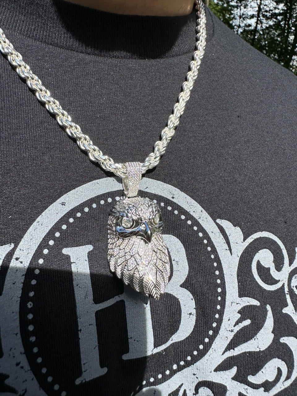 MOISSANITE 3D Bald Eagle Pendant - 14k Gold Vermeil Or 925 Silver - Large 2.5"