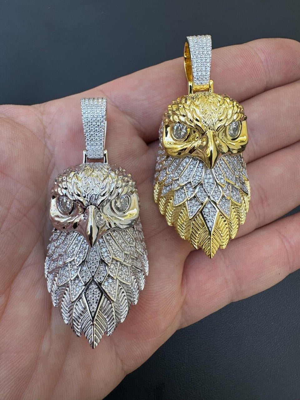 MOISSANITE 3D Bald Eagle Pendant - 14k Gold Vermeil Or 925 Silver - Large 2.5"