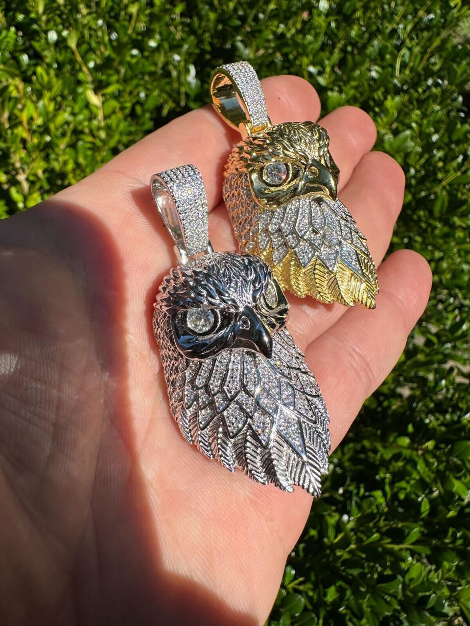 MOISSANITE 3D Bald Eagle Pendant - 14k Gold Vermeil Or 925 Silver - Large 2.5"