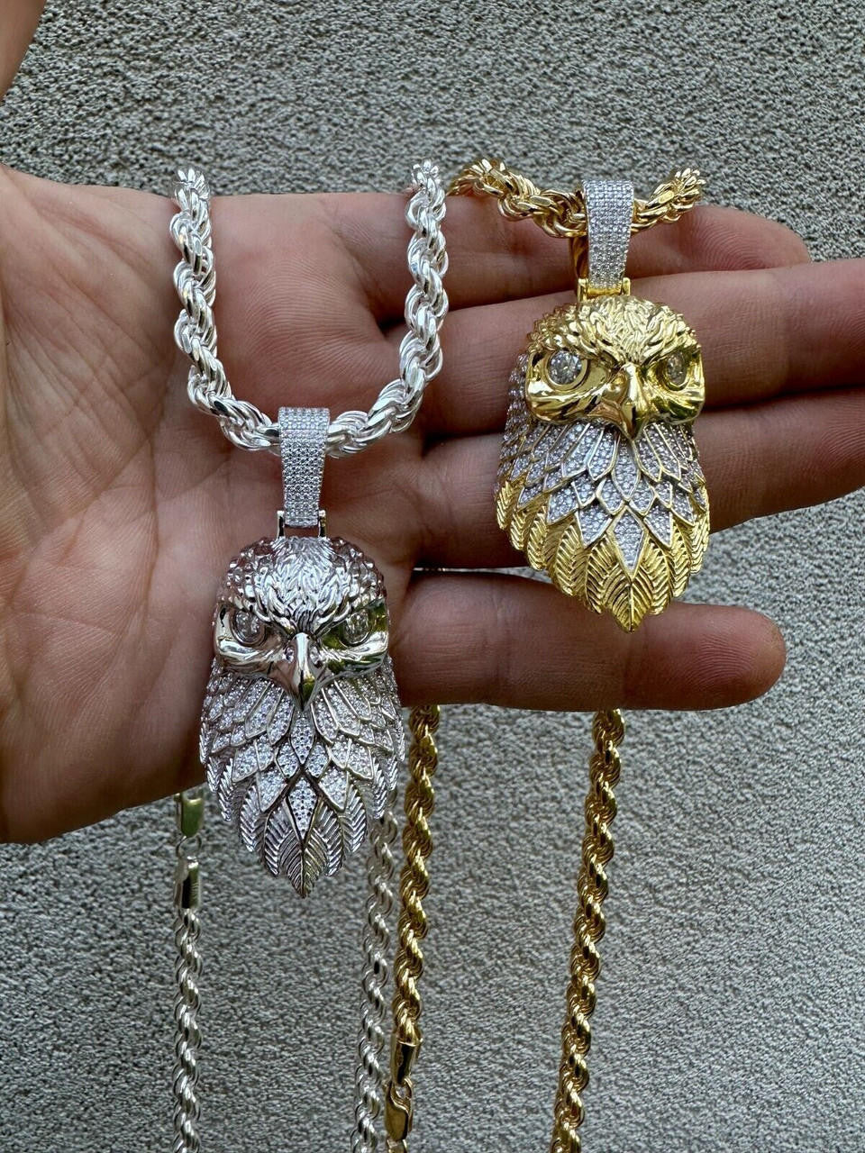 MOISSANITE 3D Bald Eagle Pendant - 14k Gold Vermeil Or 925 Silver - Large 2.5"