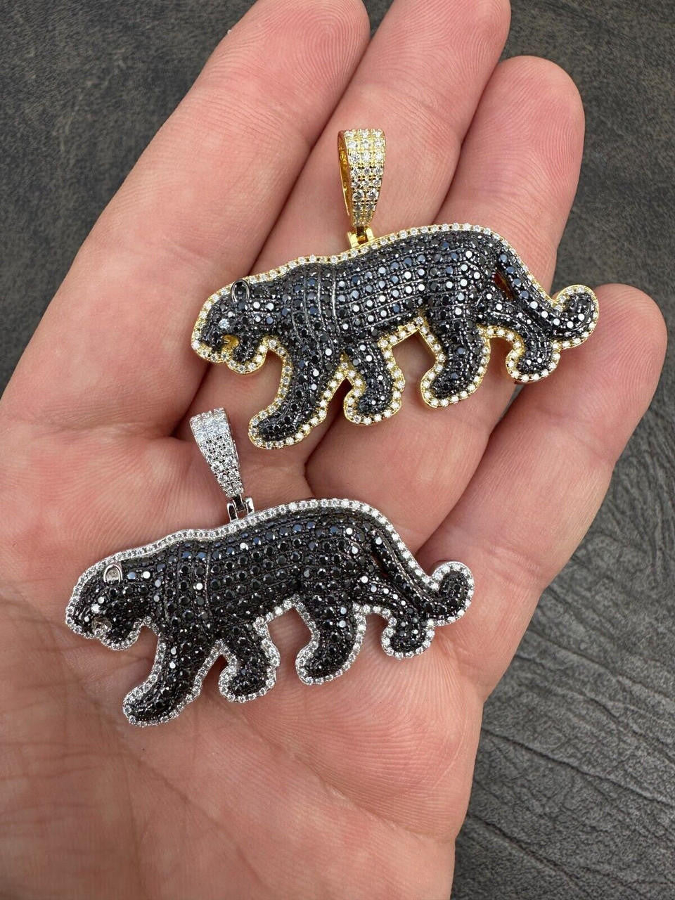 MOISSANITE Black Panther Pendant - 14k Gold Vermeil Or 925 Silver - Small 1.5"