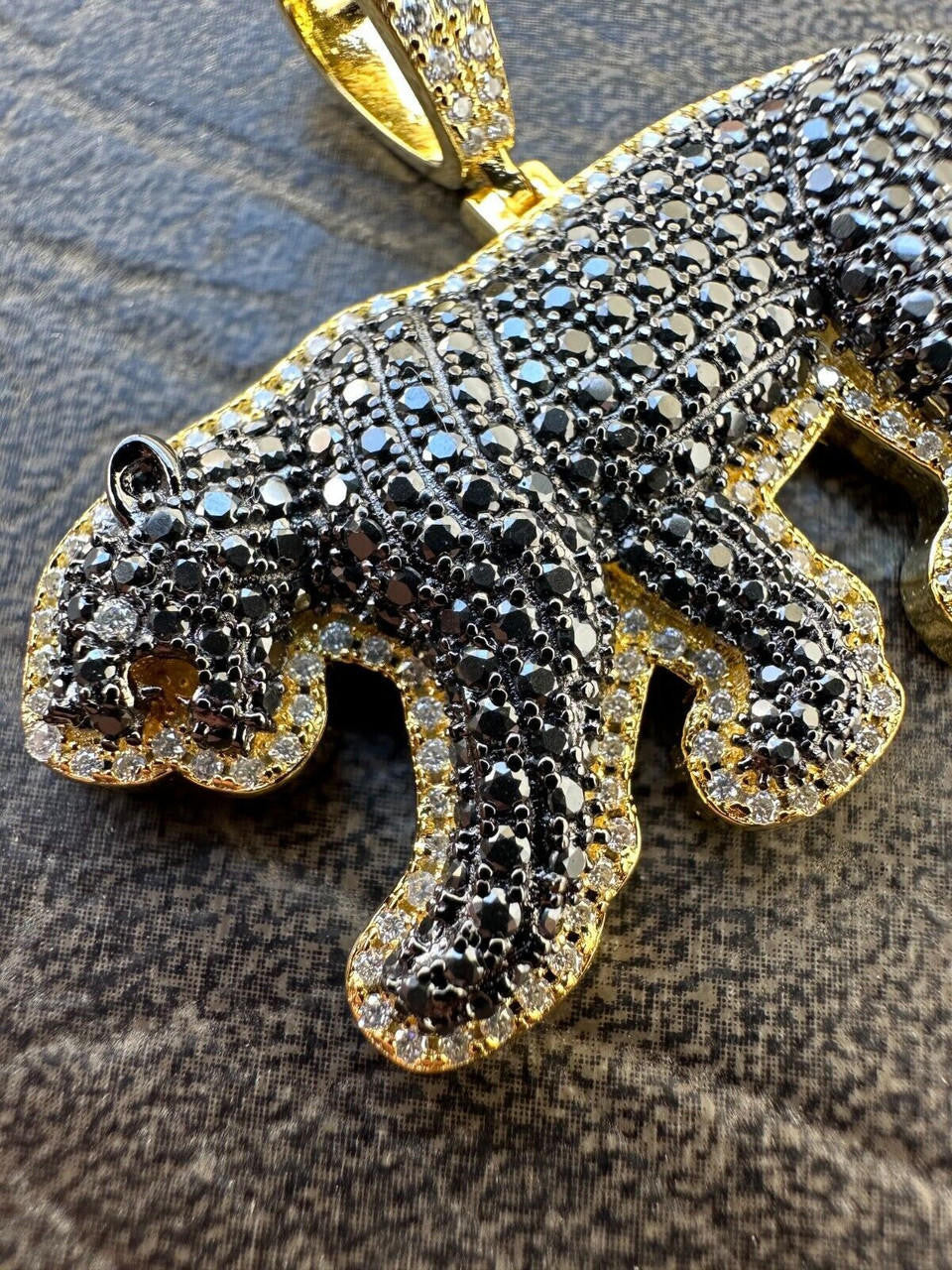 MOISSANITE Black Panther Pendant - 14k Gold Vermeil Or 925 Silver - Small 1.5"