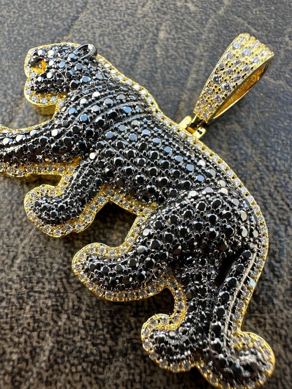 MOISSANITE Black Panther Pendant - 14k Gold Vermeil Or 925 Silver - Small 1.5"
