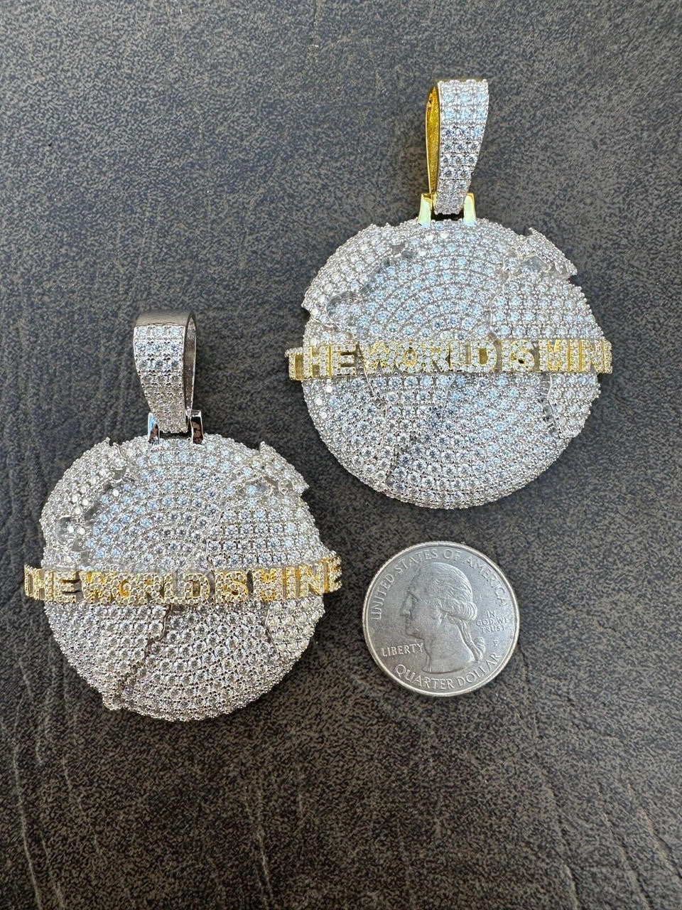 MOISSANITE World Is Mine Globe Pendant - 14k Gold Vermeil Or 925 Silver - Large 2.5"
