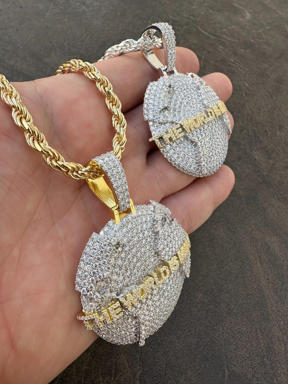 MOISSANITE World Is Mine Globe Pendant - 14k Gold Vermeil Or 925 Silver - Large 2.5"