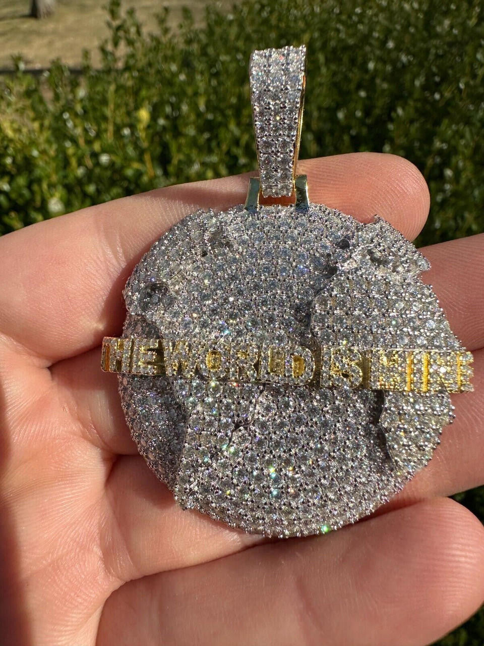 MOISSANITE World Is Mine Globe Pendant - 14k Gold Vermeil Or 925 Silver - Large 2.5"