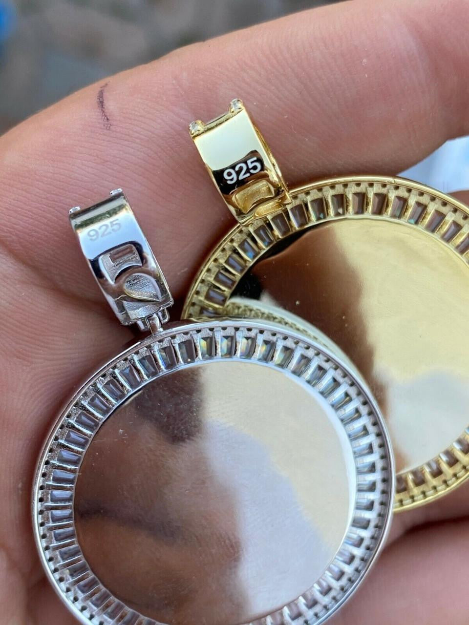 MOISSANITE Baguette Custom Photo Memory Pendant - 14k Yellow/Rose Gold Vermeil Or 925 Silver - Medium 2"