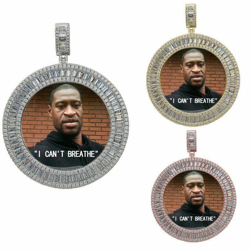 MOISSANITE Baguette Custom Photo Memory Pendant - 14k Yellow/Rose Gold Vermeil Or 925 Silver - Medium 2"