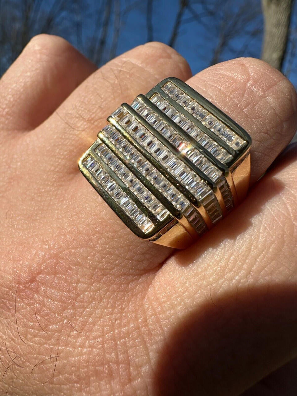 MOISSANITE Large Baguette Modern Ring - 14k Gold Vermeil 925 Silver