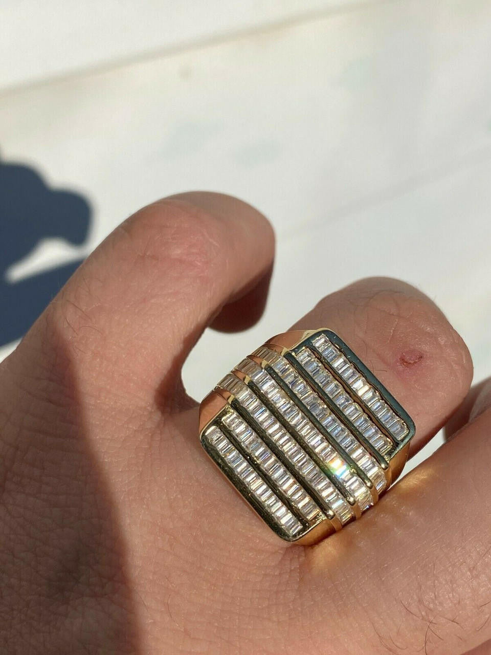 MOISSANITE Large Baguette Modern Ring - 14k Gold Vermeil 925 Silver