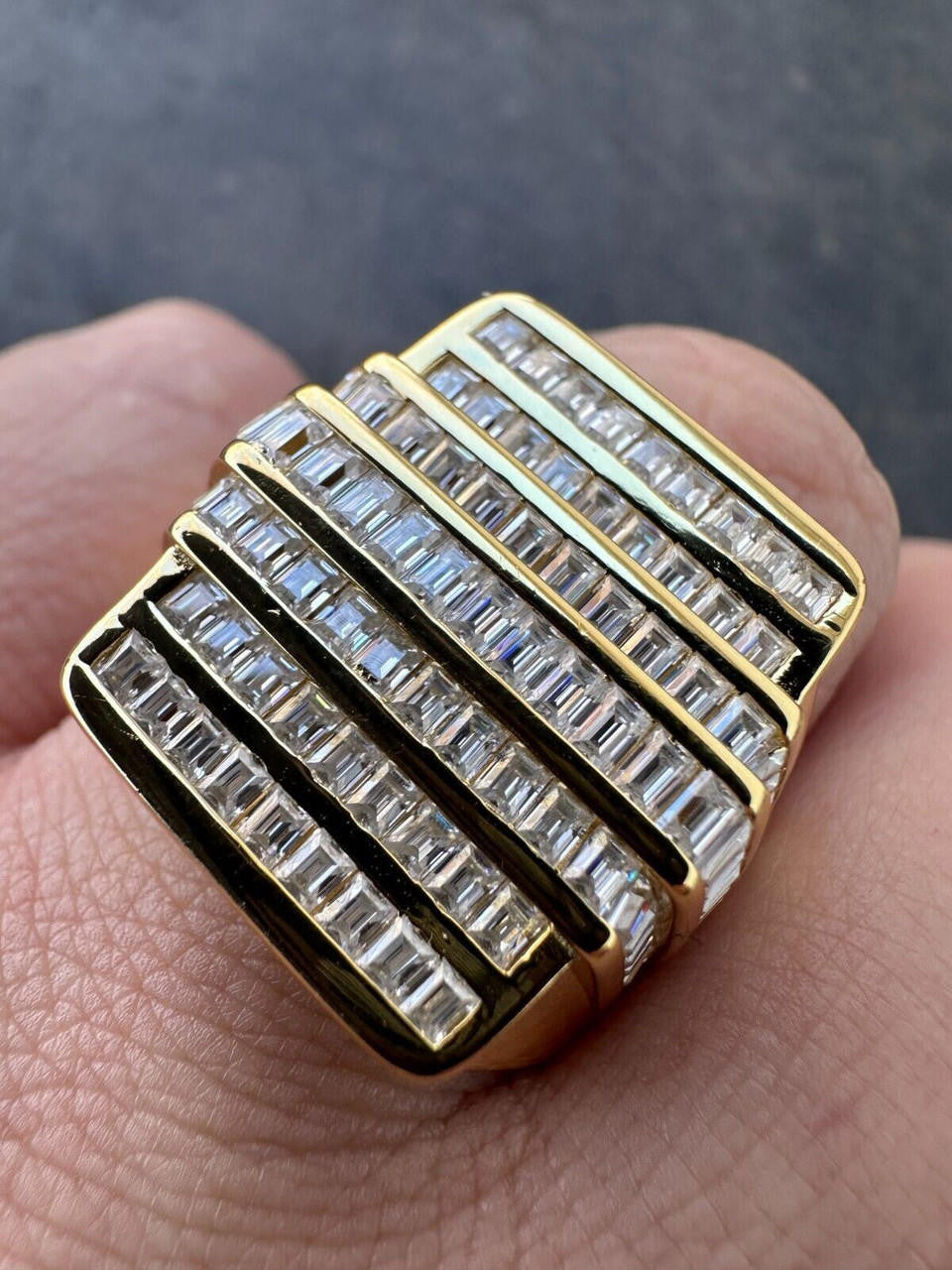 MOISSANITE Large Baguette Modern Ring - 14k Gold Vermeil 925 Silver