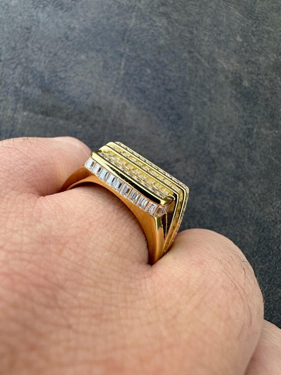 MOISSANITE Large Baguette Modern Ring - 14k Gold Vermeil 925 Silver