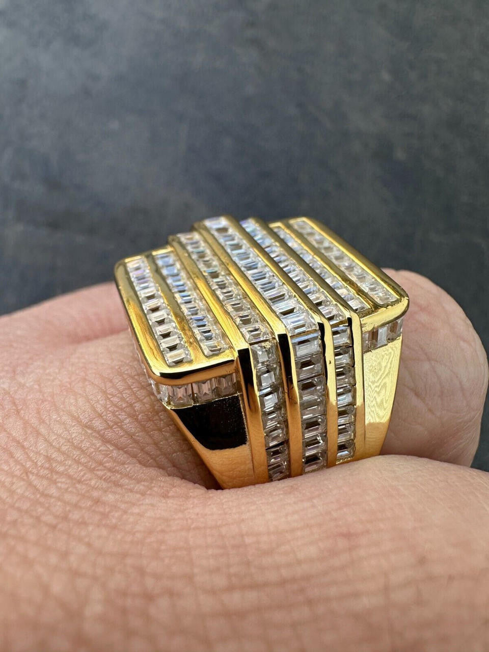 MOISSANITE Large Baguette Modern Ring - 14k Gold Vermeil 925 Silver
