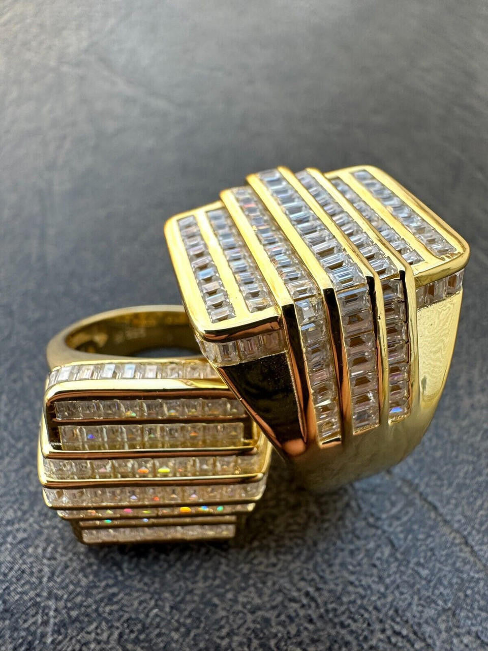 MOISSANITE Large Baguette Modern Ring - 14k Gold Vermeil 925 Silver