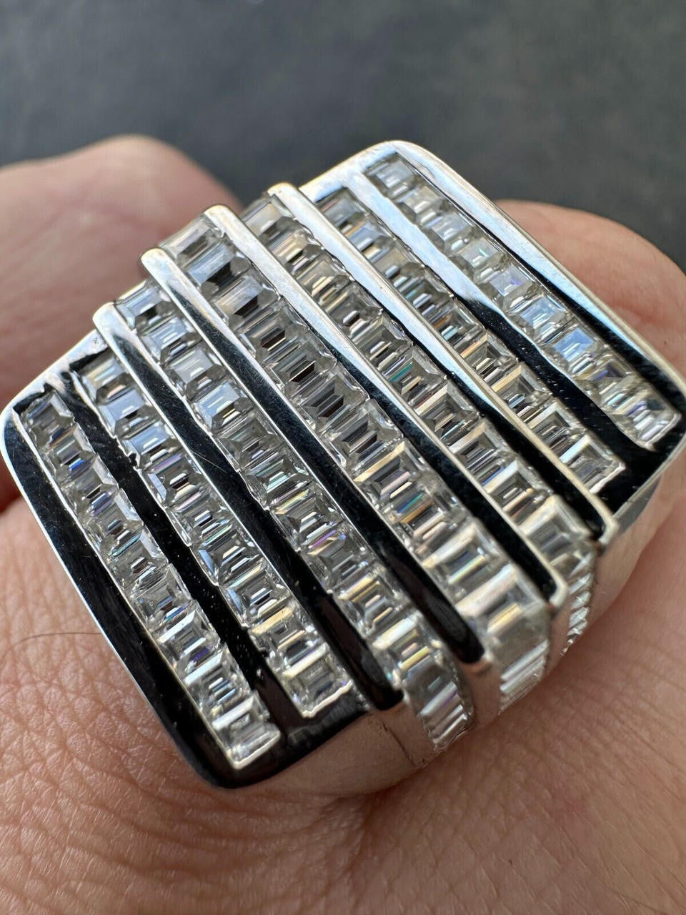 MOISSANITE Large Baguette Modern Ring - 925 Silver