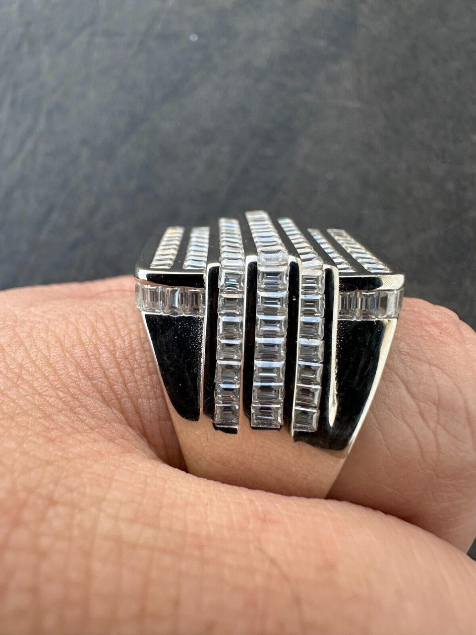 MOISSANITE Large Baguette Modern Ring - 925 Silver