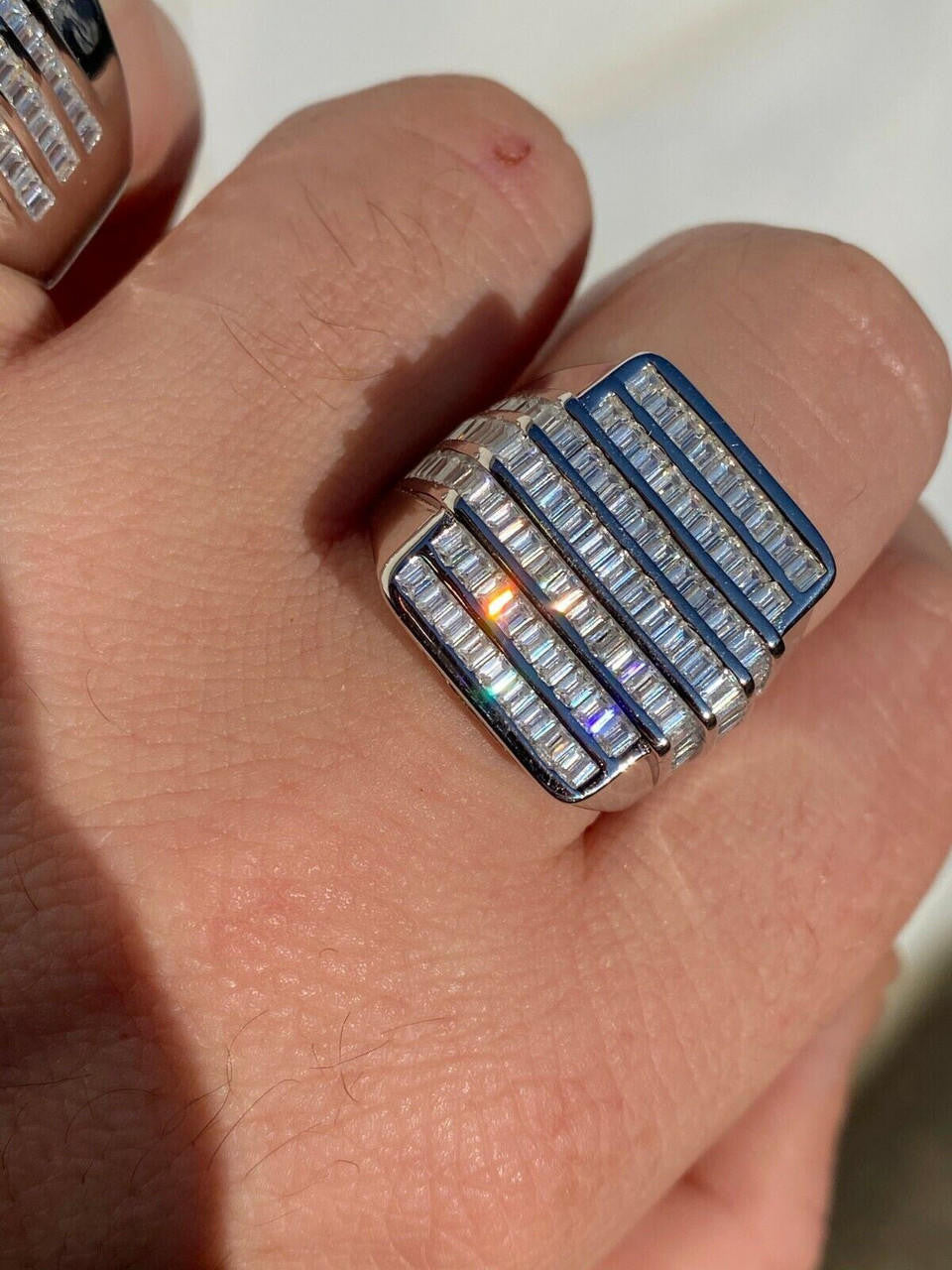MOISSANITE Large Baguette Modern Ring - 925 Silver