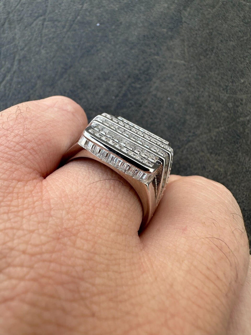 MOISSANITE Large Baguette Modern Ring - 925 Silver
