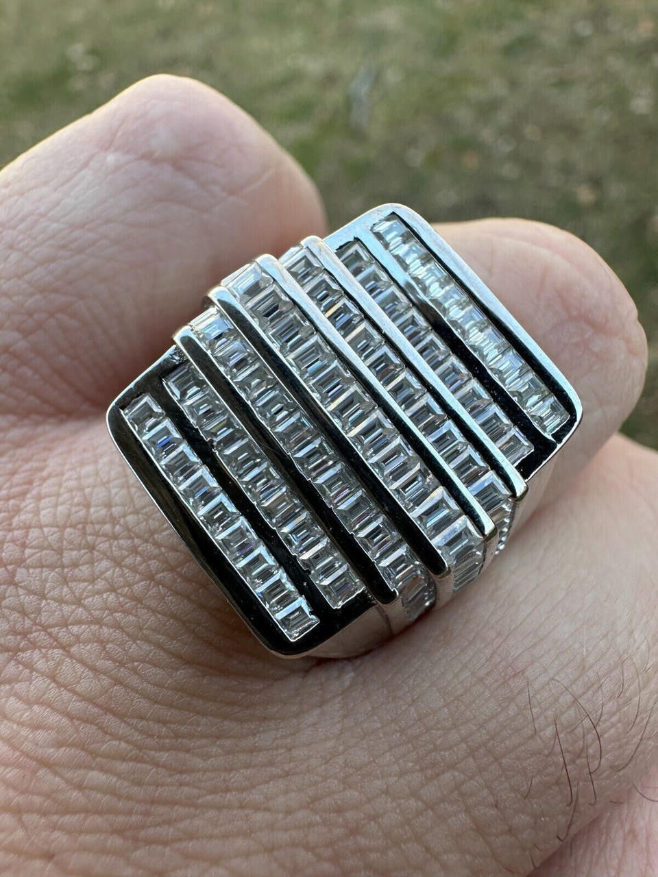 MOISSANITE Large Baguette Modern Ring - 925 Silver
