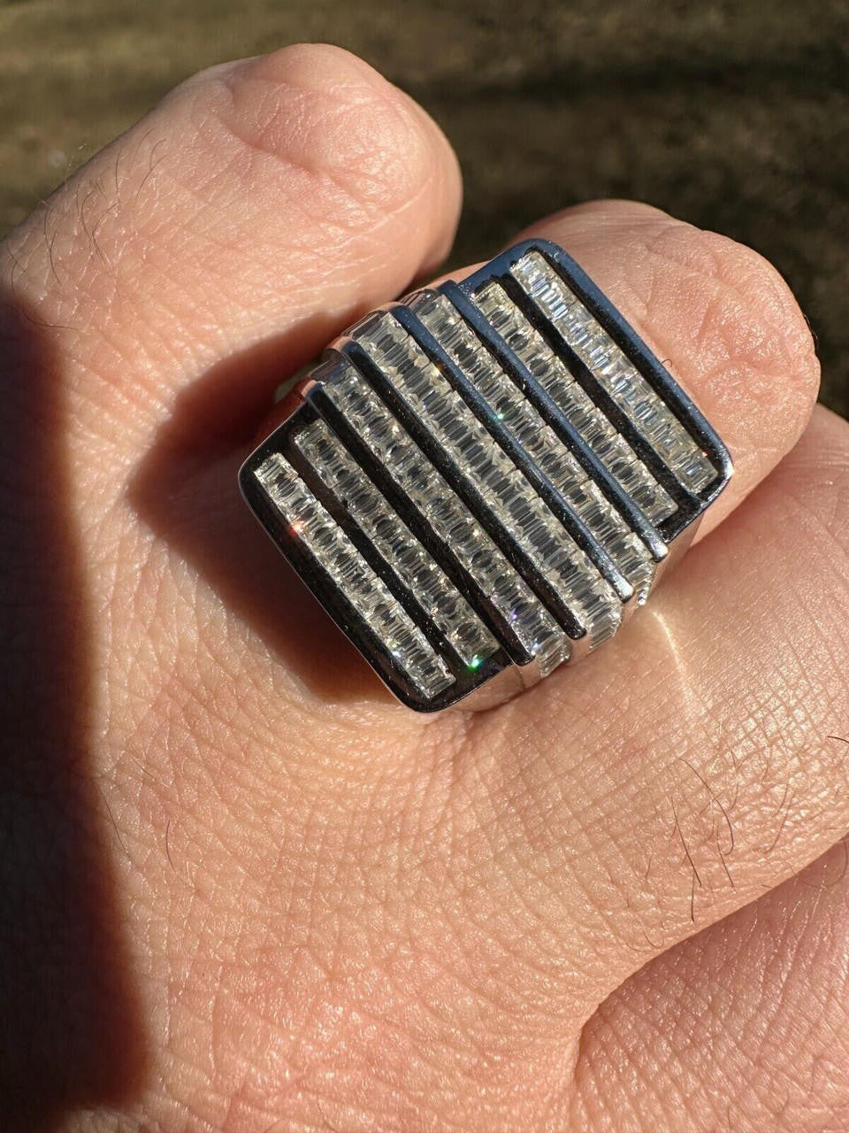 MOISSANITE Large Baguette Modern Ring - 925 Silver