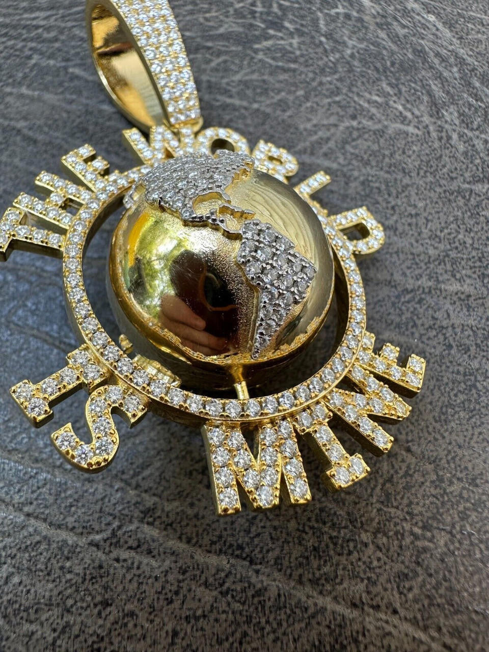 MOISSANITE World Is Mine Spinning Globe Hip Hop Pendant - 14k Yellow Gold Vermeil Or 925 Silver - Large 3"