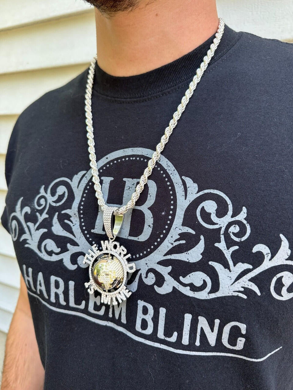 MOISSANITE World Is Mine Spinning Globe Hip Hop Pendant - 14k Yellow Gold Vermeil Or 925 Silver - Large 3"