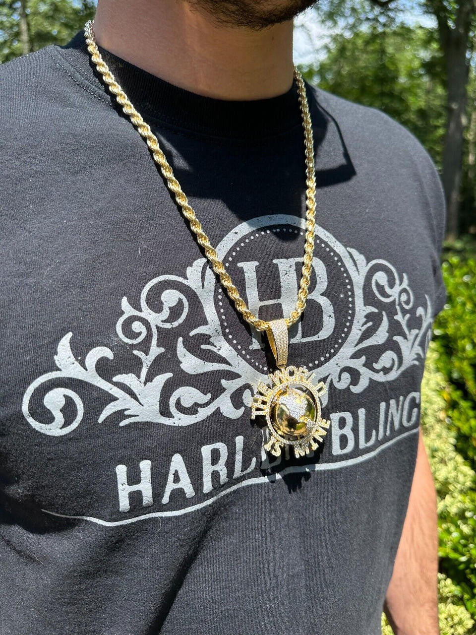 MOISSANITE World Is Mine Spinning Globe Hip Hop Pendant - 14k Yellow Gold Vermeil Or 925 Silver - Large 3"