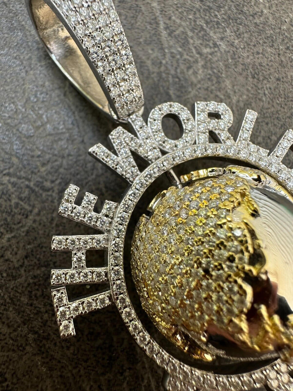 MOISSANITE World Is Mine Spinning Globe Hip Hop Pendant - 14k Yellow Gold Vermeil Or 925 Silver - Large 3"